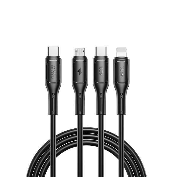 Кабель WIWU Starlink USB-C to Micro+USB-C+iP Cable (Black)